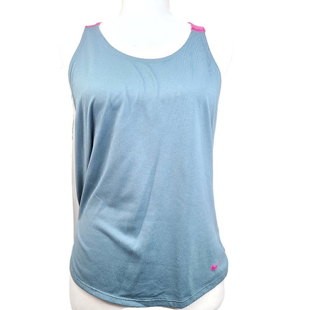 Nike Dri Fit Gray Pink Loose Elastka Racerback Athletic Workout Tank Top